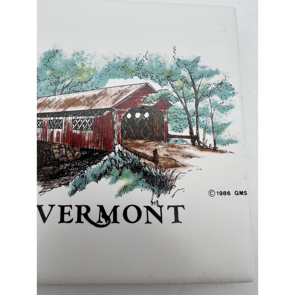 Vintage Vermont Covered Bridge 4.25" Ceramic Wall Tile Rustic Decor USA - Picture 4 of 4